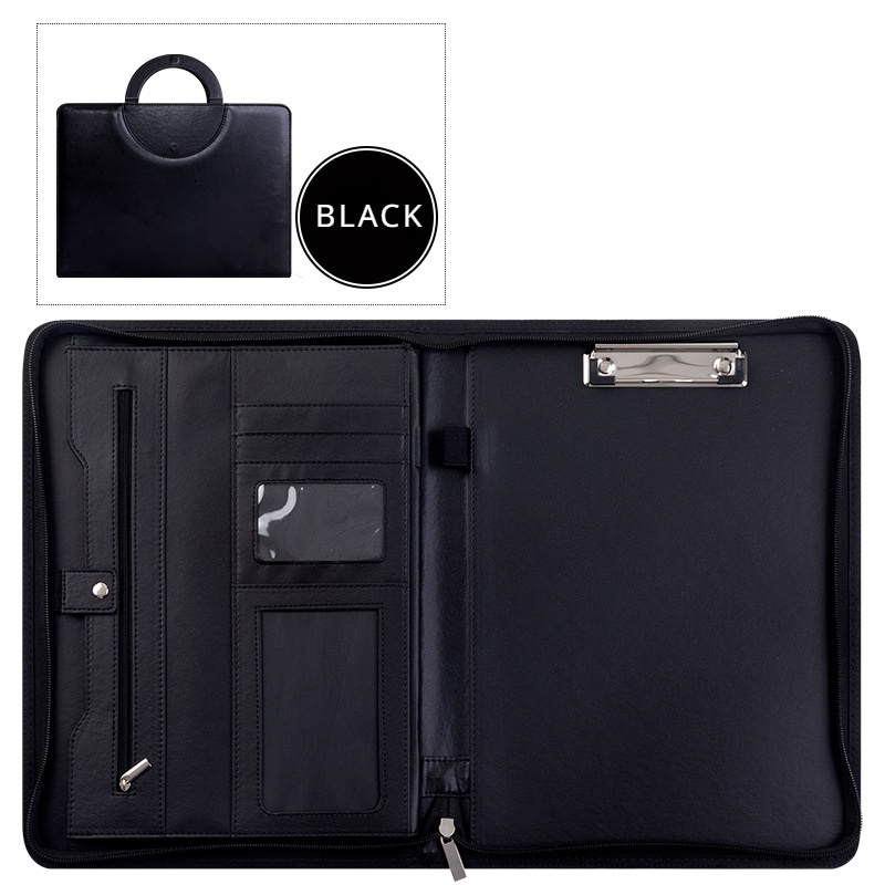 TEMU Premium Leather Business Briefcase - A4 Size, Multi-functional Portable Document Holder With Zipper, Dual Compartment Organizer, Pen Slot & Notepad Included - Durable Office Essential