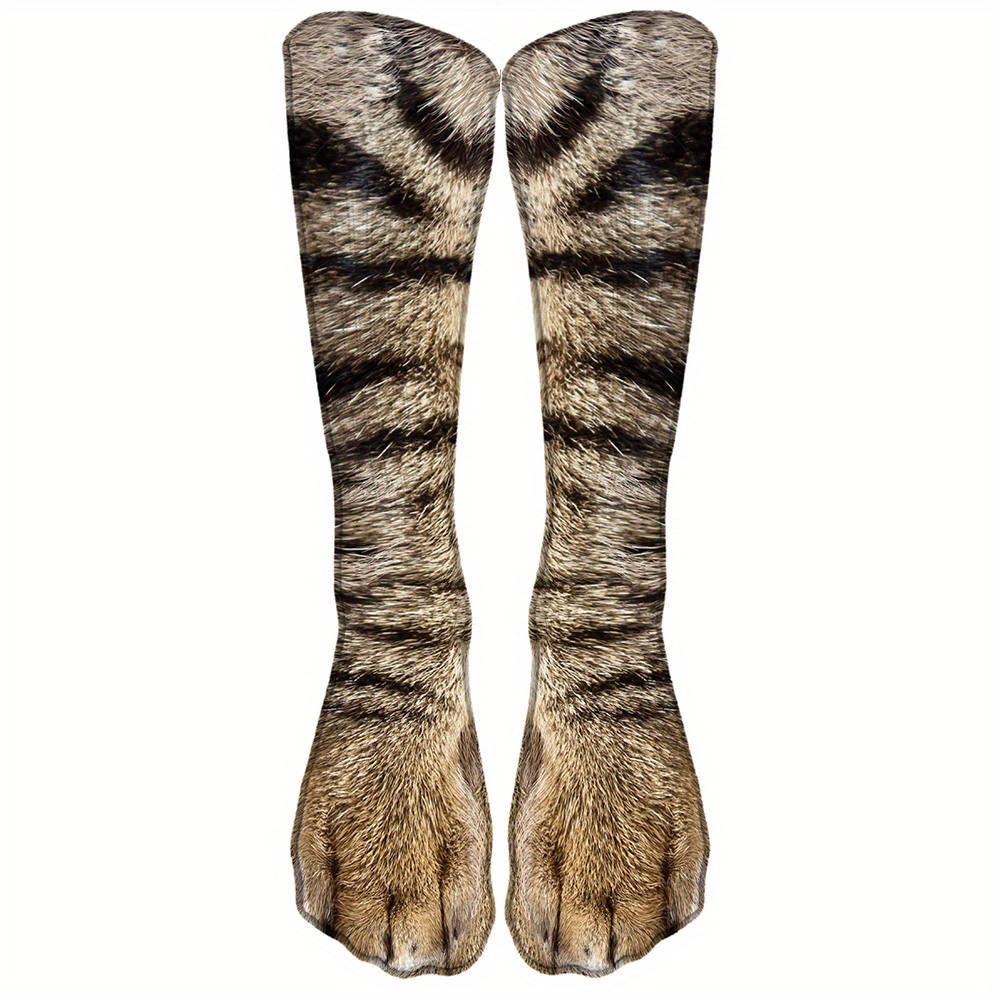 

A Pair Of Unisex Cool & Fun Simulated Animal Paw Pattern Knee-high Socks, Comfy & Breathable, Elastic Socks For Parties, Gifts, Daily Wearing