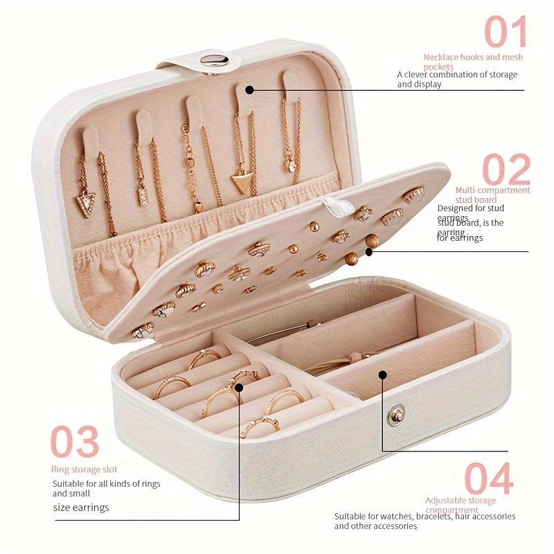 1pc Estuche de Almacenamiento de Joyería de Doble Capa Portátil - Versión Coreana - Organiza Pendientes, Collares y Anillos - Organizador de Escritorio para Uso en Hoteles