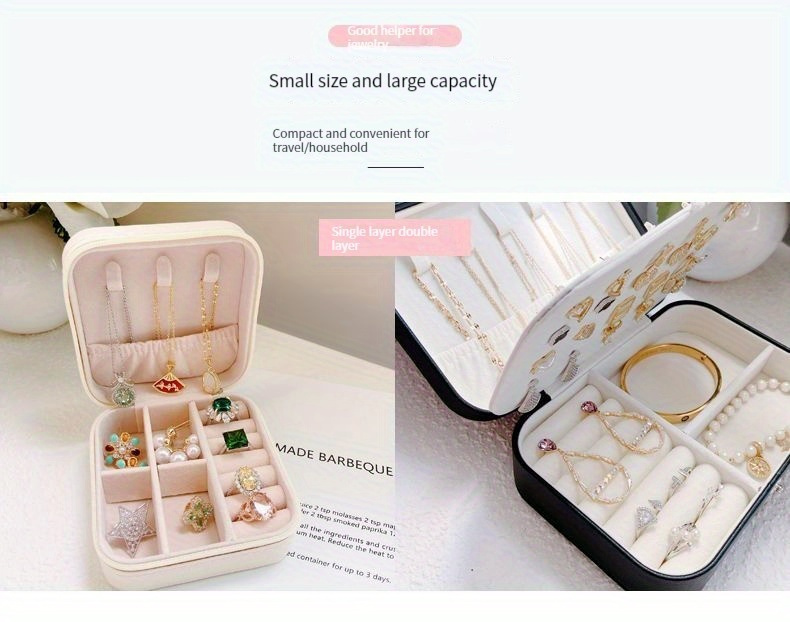 1pc Estuche de Almacenamiento de Joyería de Doble Capa Portátil - Versión Coreana - Organiza Pendientes, Collares y Anillos - Organizador de Escritorio para Uso en Hoteles