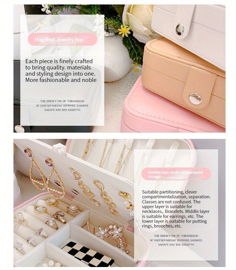 1pc Estuche de Almacenamiento de Joyería de Doble Capa Portátil - Versión Coreana - Organiza Pendientes, Collares y Anillos - Organizador de Escritorio para Uso en Hoteles