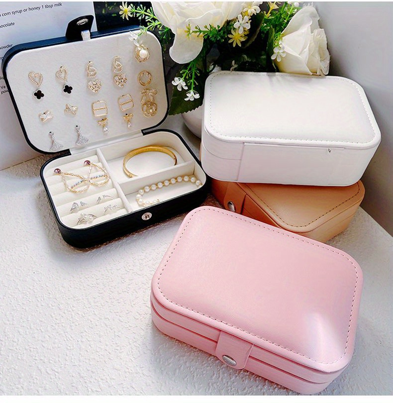 1pc Estuche de Almacenamiento de Joyería de Doble Capa Portátil - Versión Coreana - Organiza Pendientes, Collares y Anillos - Organizador de Escritorio para Uso en Hoteles