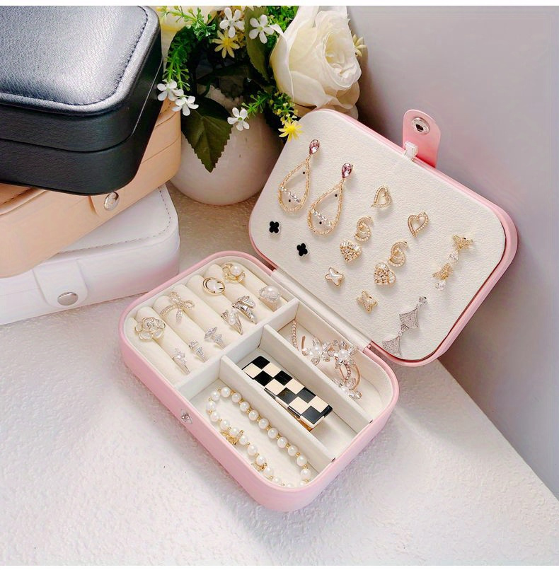 1pc Estuche de Almacenamiento de Joyería de Doble Capa Portátil - Versión Coreana - Organiza Pendientes, Collares y Anillos - Organizador de Escritorio para Uso en Hoteles