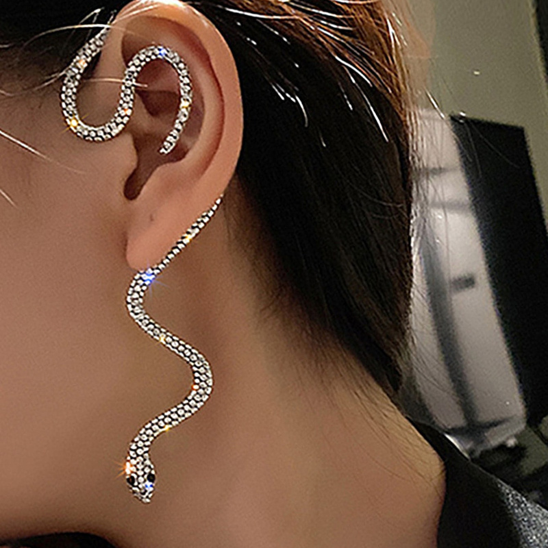

Charming Rhinestone Snake Design Earband Minimalist Ear Hanging Simple Trendy Street Style Fashion Ear Jewelry