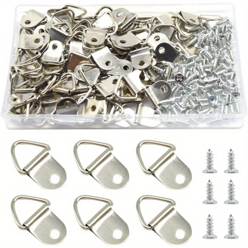 

50pcs Picture Hooks, Triangle Ring Picture Hangers With Screws, Picture Frame Hardware, Silvery/ Golden