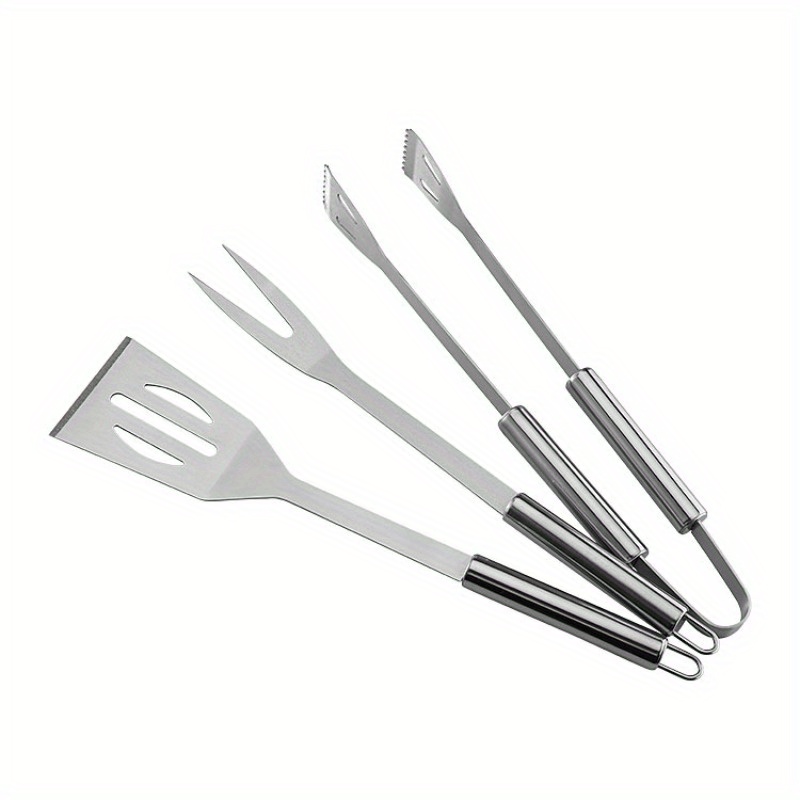 

3pcs/set, Stainless Steel Bbq Tool Set, Outdoor Grilling Accessories, Portable Home Barbecue Utensils With Fork, Spatula, And Tongs, Bbq Accessories, Grill Accessories