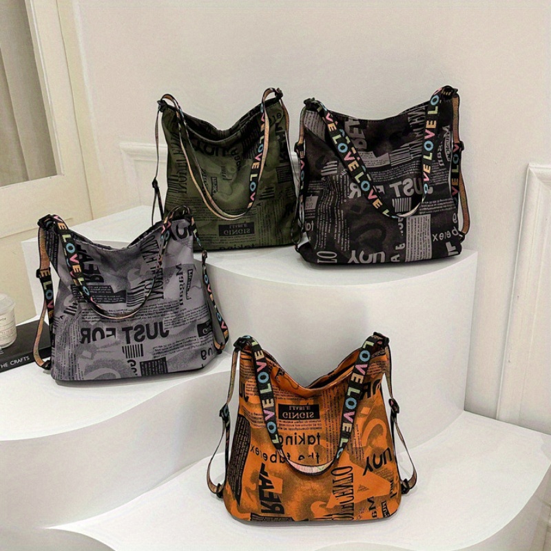 

Oxford Fabric Retro Letter Print Tote Bag, Multifucntional Backpack, Women's Fashion Versatile Commuter Bucket Shoulder Bag