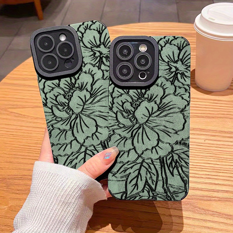 

Luxury Leather Shockproof Gray Flower For 11 12 13 14 15 Pro Max Mini For X Xs Max Xr 7 8 Plus 7p 8p Ns1 Camera Lens All Inclusive Protective Sleeve Soft Cases Girls Phone Case