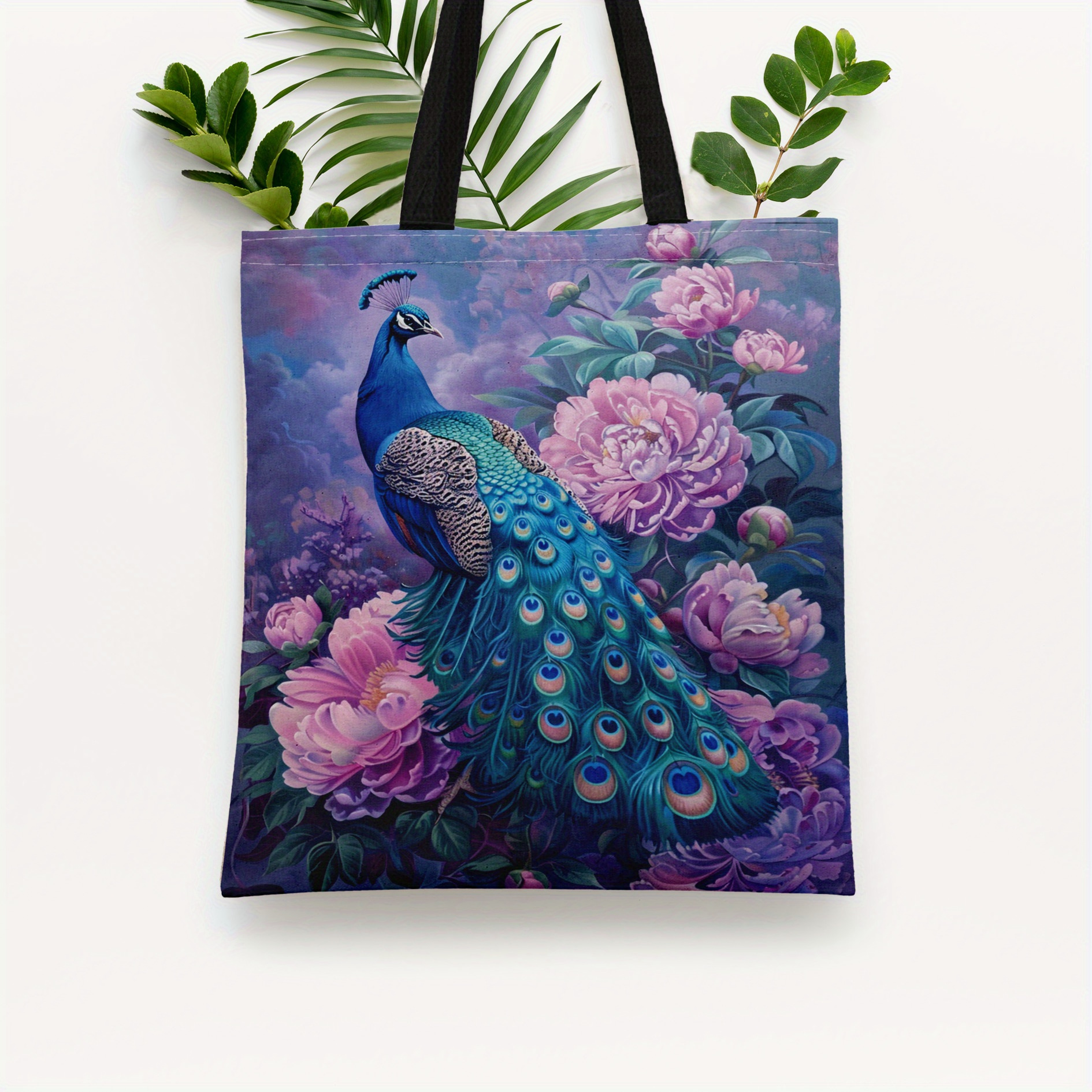 

Classic Aesthetic Peacock & Flowers Pattern Shoulder Bag, All-match Classic Daily Use Handbag For Women