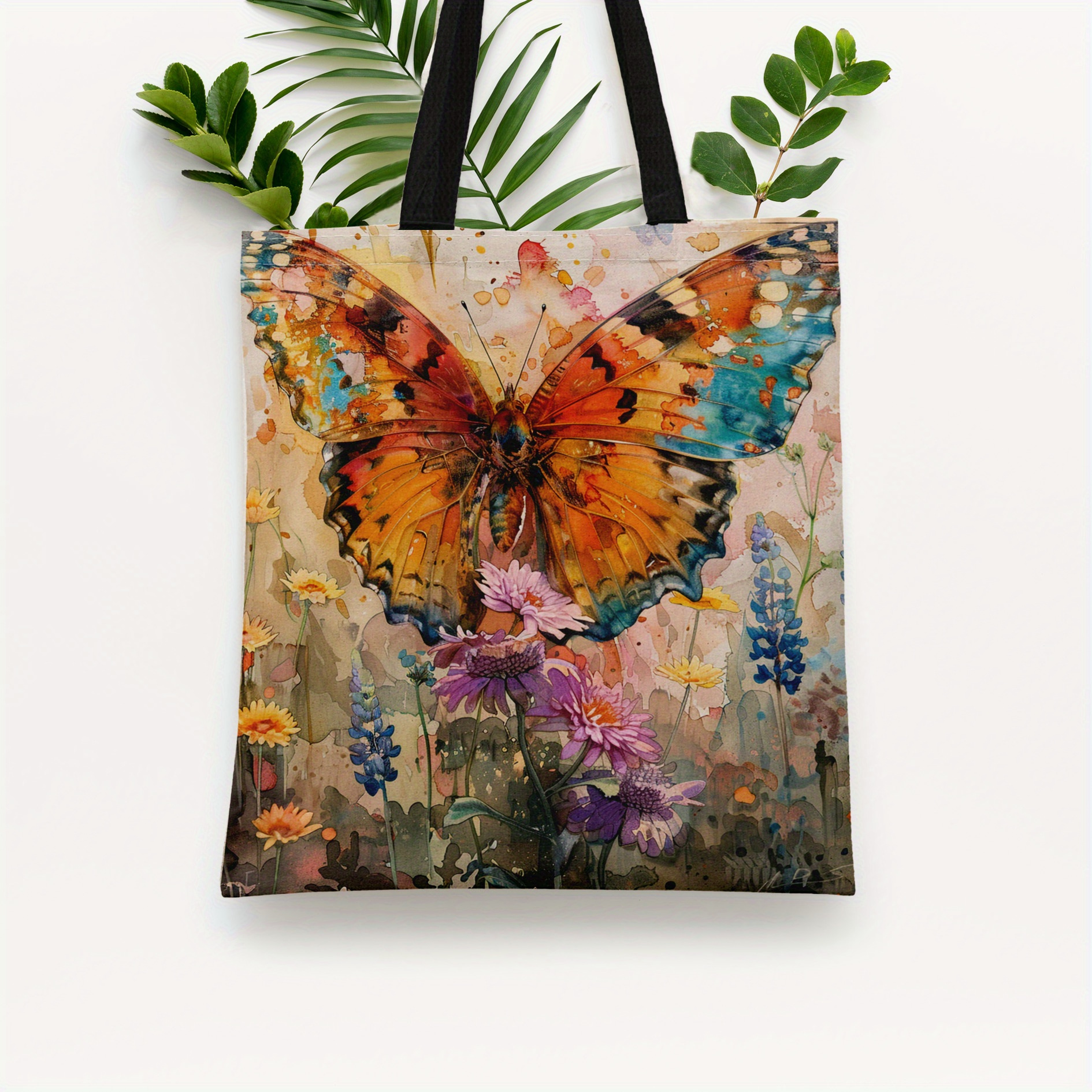 

Art Colorful Butterfly Pattern Shoulder Bag, Classic Aesthetic Shopping Grocery Handbag For Women