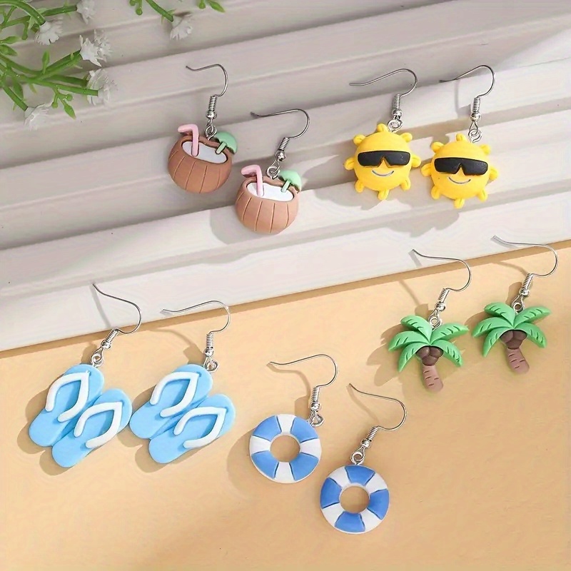 

5 Pairs Of Drop Earrings Cute Cartoon Elements Match Daily Outfits Party Accessories Casual Dating Decor Summer Vacation Jewelry