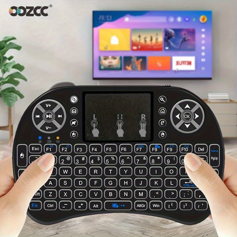 

1pc 2.4ghz Mini Luminous Wireless Keypad, Mini Keyboard Remote Control, Mouse With Trackpad, 3-color Backlight, Including Lithium Battery