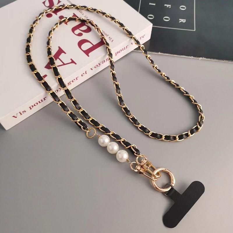 

1pc Elegant Nordic Style Pearl Accent Female Diagonal Phone Chain, 24.2in Metal Chain With Hanging Loop, Fashionable Little Fragrance Style Accessory