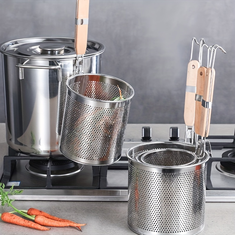 versatile stainless steel pasta basket with handle ideal for straining blanching serving spaghetti noodles rust resistant kitchen tool