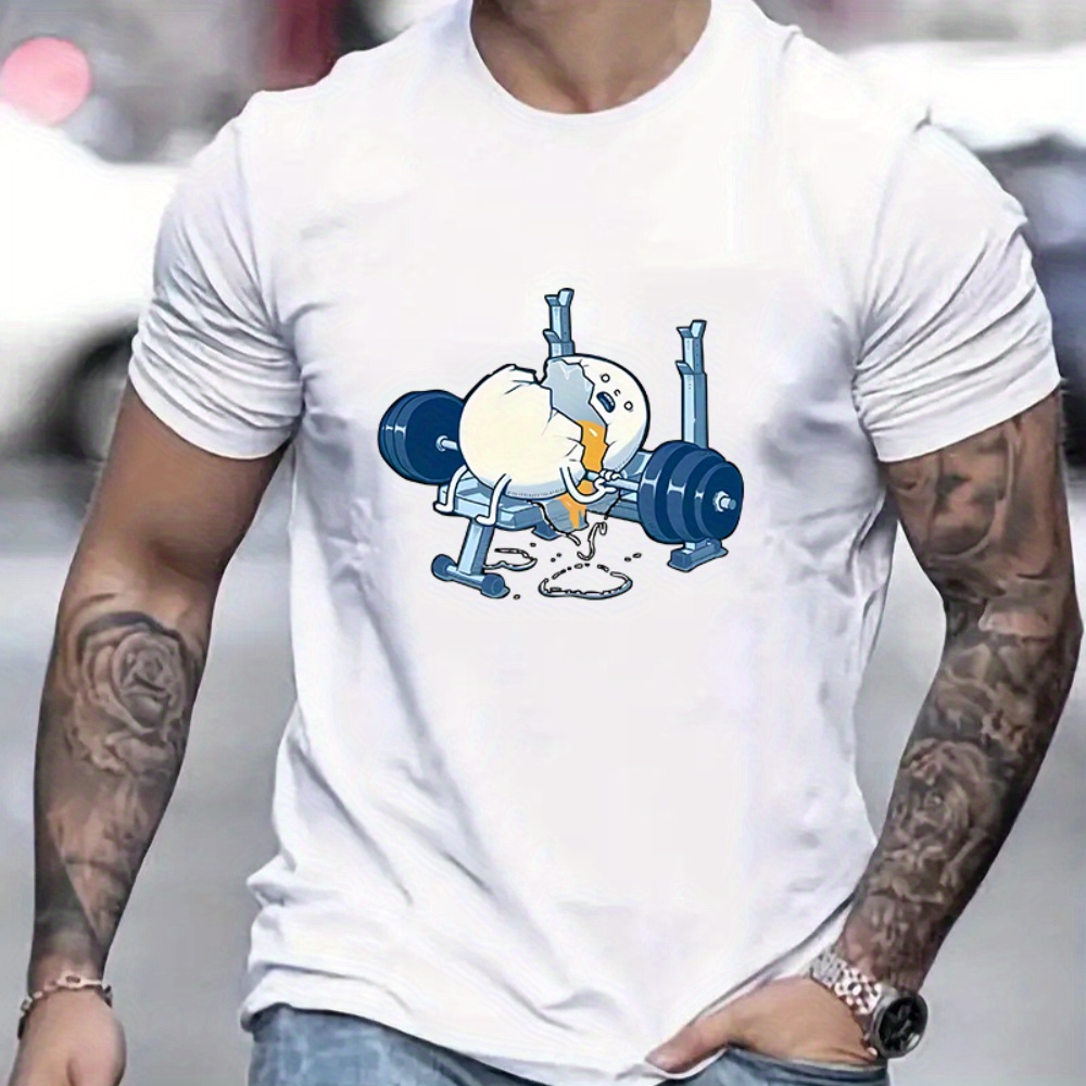

Funny Egg Pattern Print Men's Fashionable Creative Top, Casual Short Sleeve Crew Neck T-shirt, Men's Clothing For Summer Outdoor