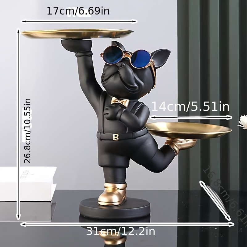 Image of 1pc Bulldog Decorative Tray Organizer, 10.57-inch Resin Bulldog Figurine Ornament Standing , Home Office Creative Storage Craft Birthday Gift Valentine's Day Decoration