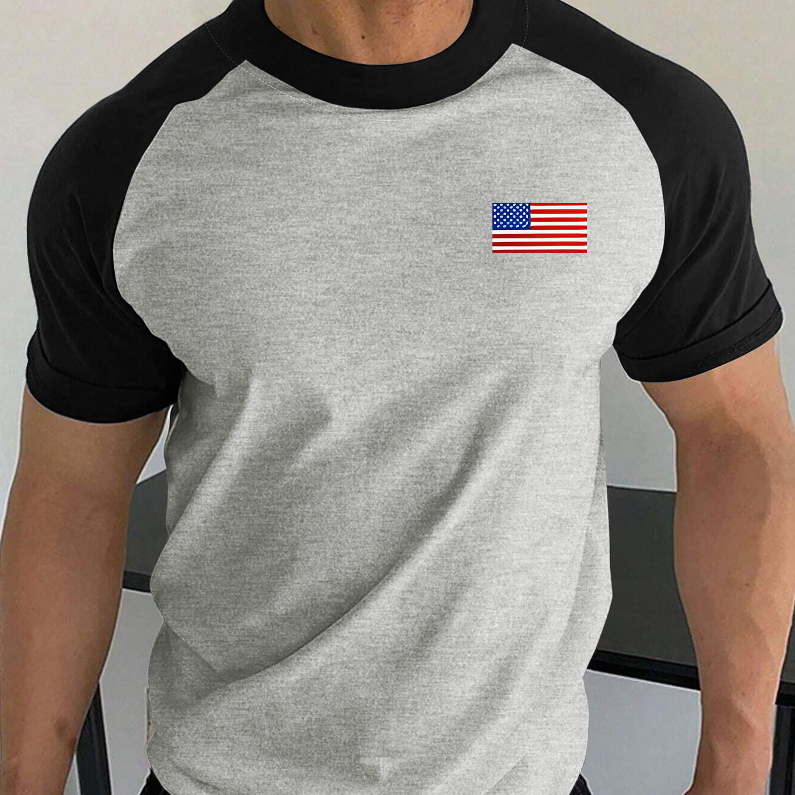 

Men's Splicing American Flag Print Short Sleeve T-shirt, Casual Tees For Independence Day Summer, Men's Clothing