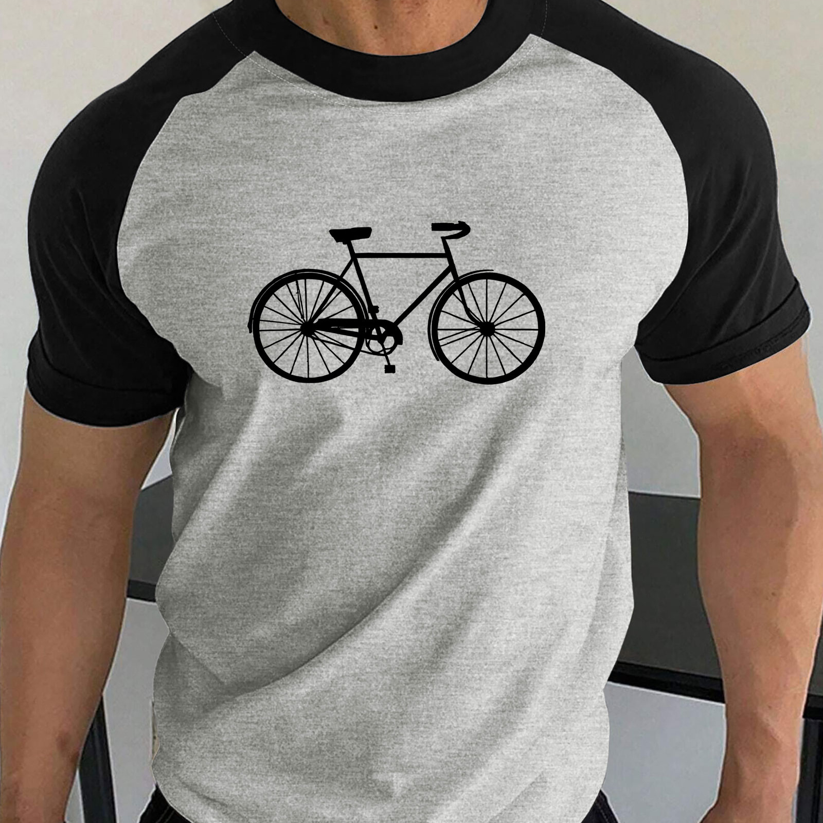

Men's Splicing Bike Print Short Sleeve T-shirt, Casual Tees For Summer, Men's Clothing
