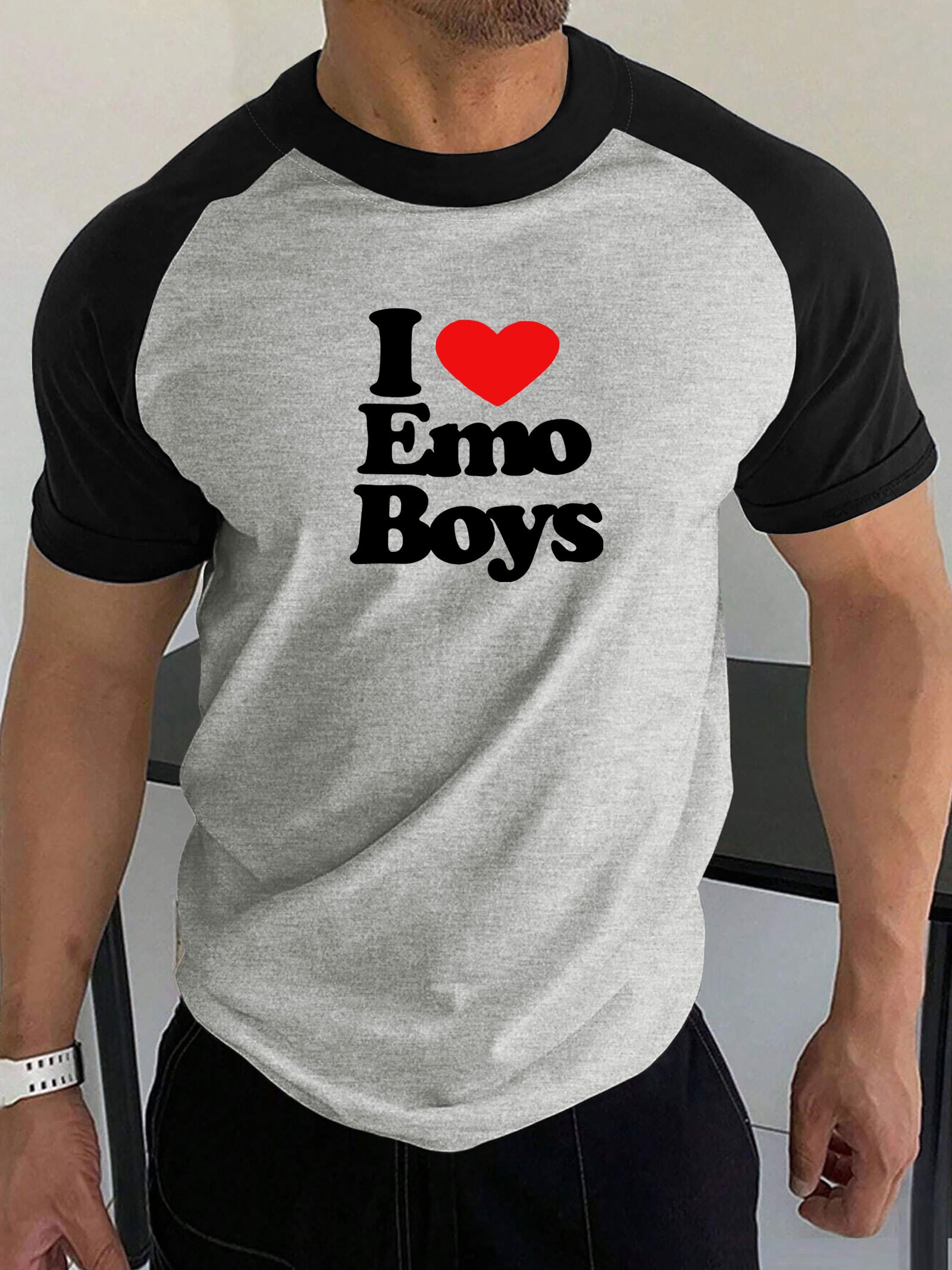 Splicing Love Emo Boys Print T shirt Casual Short Sleeve - Temu Morocco