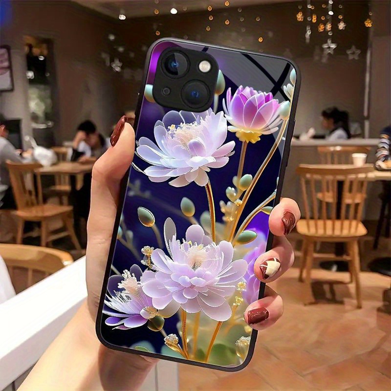 

Flower Pattern Shockproof Phone Case, With Tempered Glass Back Cover, Suitable For Iphone 15 Pro Max/15pro/15plus/14 Pro Max/14 Plus/14 Pro/14/13 Pro Max/13 Pro/13/12 Pro Max/12 Pro