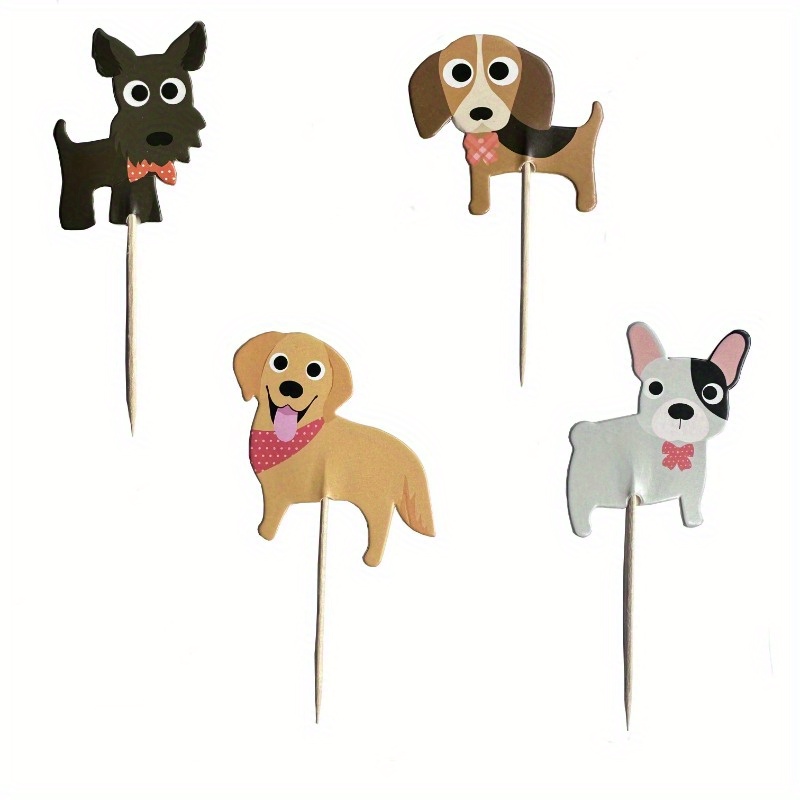 

48-piece Puppy Dog Cupcake Toppers Set - Perfect For Kids' Birthdays, Baby Showers & Pet Themed Parties - High-quality Cardboard & Bamboo Cake Decorations