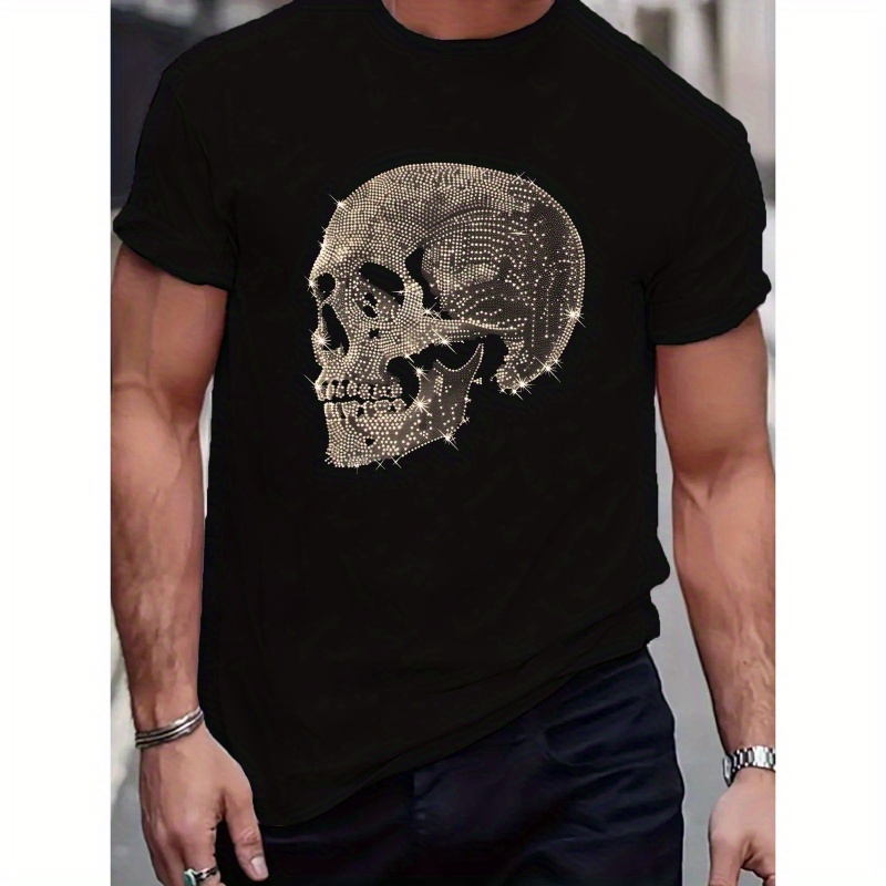 

Sparkling Skull Print T Shirt, Tees For Men, Casual Short Sleeve T-shirt For Summer