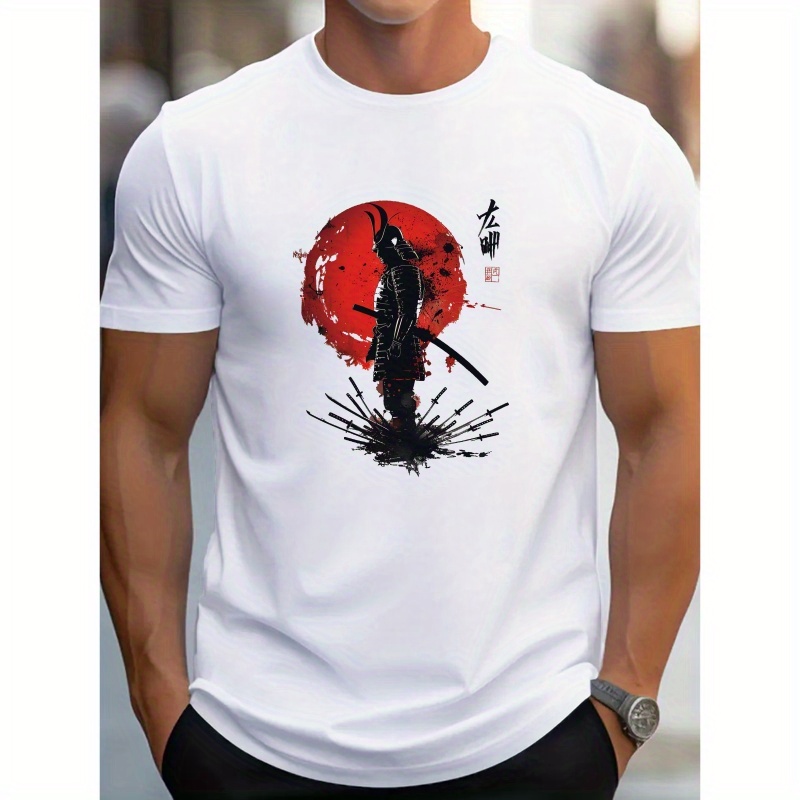 

Samurai Print T Shirt, Tees For Men, Casual Short Sleeve T-shirt For Summer