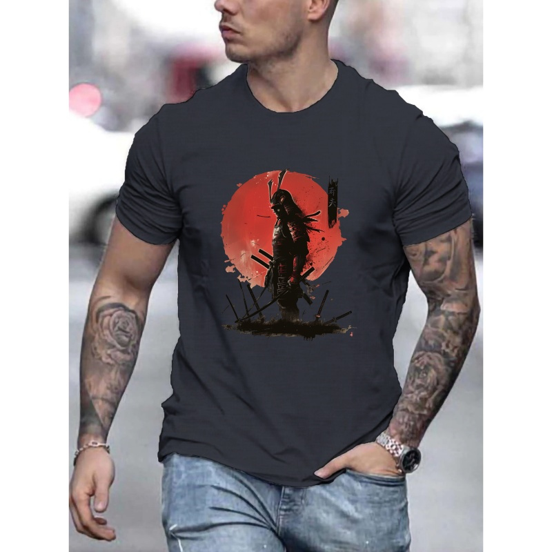 

Samurai Print T Shirt, Tees For Men, Casual Short Sleeve T-shirt For Summer