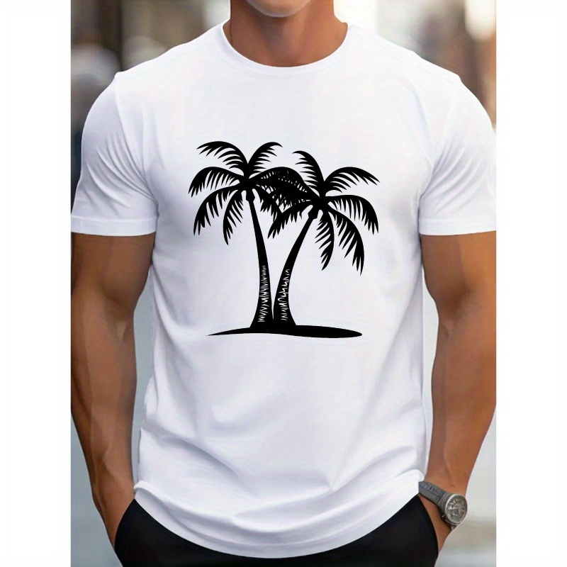 

Palm Trees Print T Shirt, Tees For Men, Casual Short Sleeve T-shirt For Summer