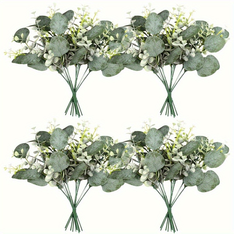 

20pcs Mixed Eucalyptus Leaves Stems, Bulk Artificial Oval Eucalyptus Leaves With White Seeds Stems And Eucalyptus Leaves Sprays For Vase Floral Wreath Bouquets Wedding Greenery Decoration