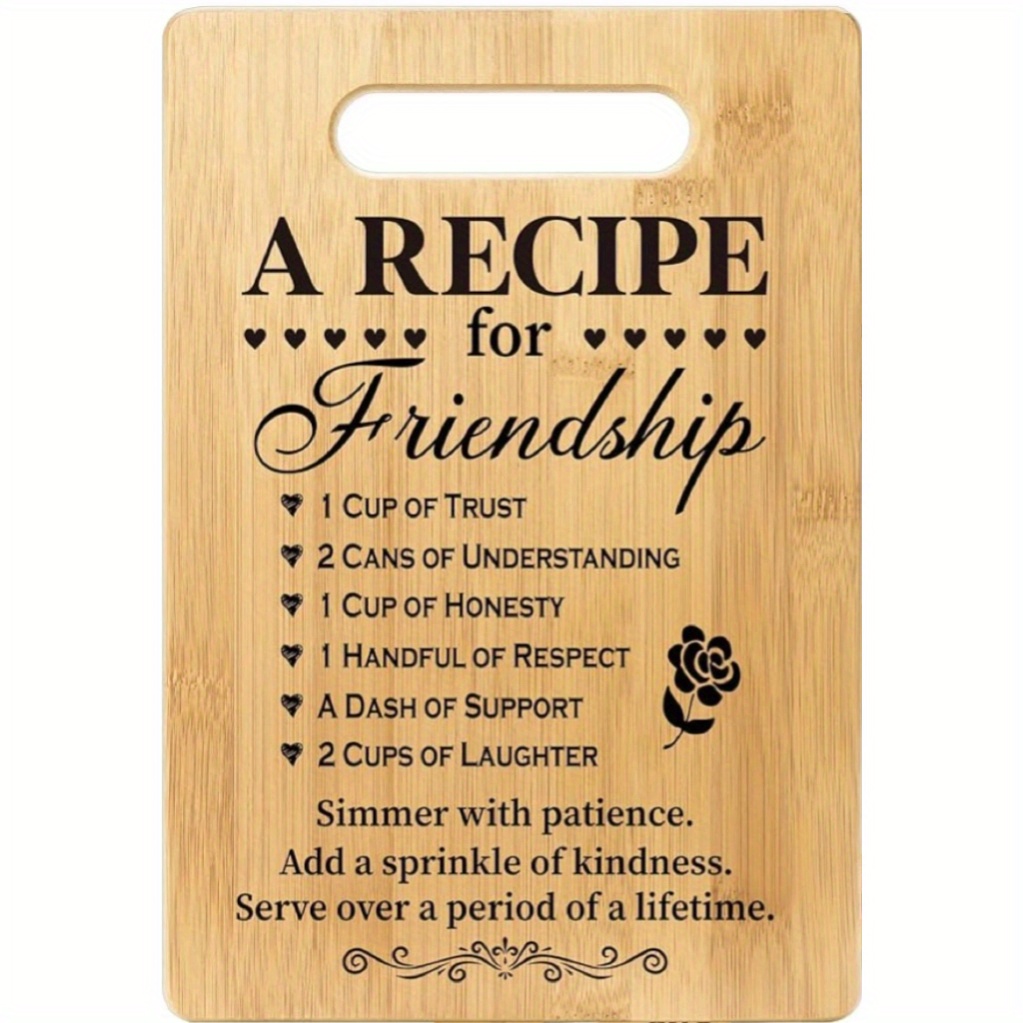 

Inspirational Bamboo Cutting Board For Women - Friendship Recipe Engraved Serving Board - Ideal For Thanksgiving & Graduation - Food-safe Kitchen Gift For Bestie, Sister & Friend