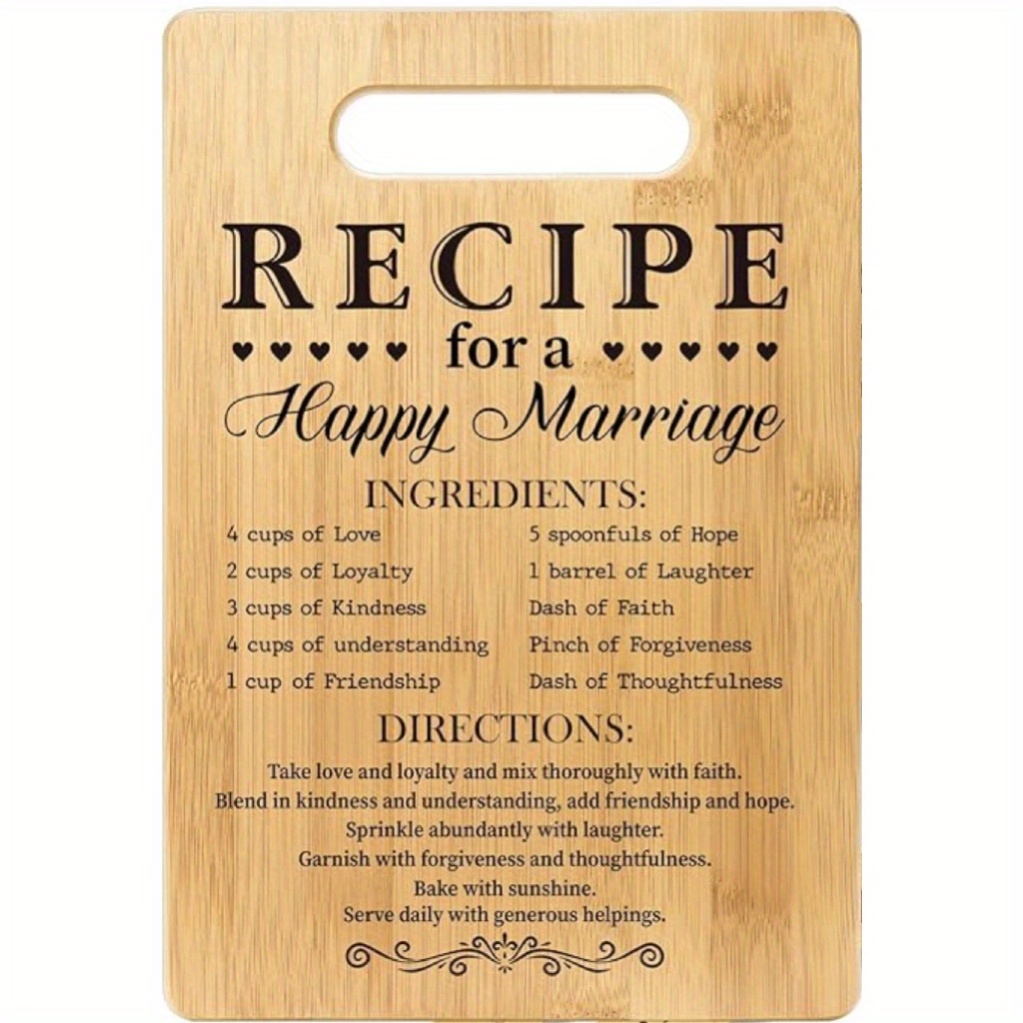 

Happy Marriage Bamboo Cutting Board - Perfect Wedding Gift For Couples, Bridal Shower Present For Wife Or Friend, Newlywed Kitchen Accessory, Food-safe, 1pc