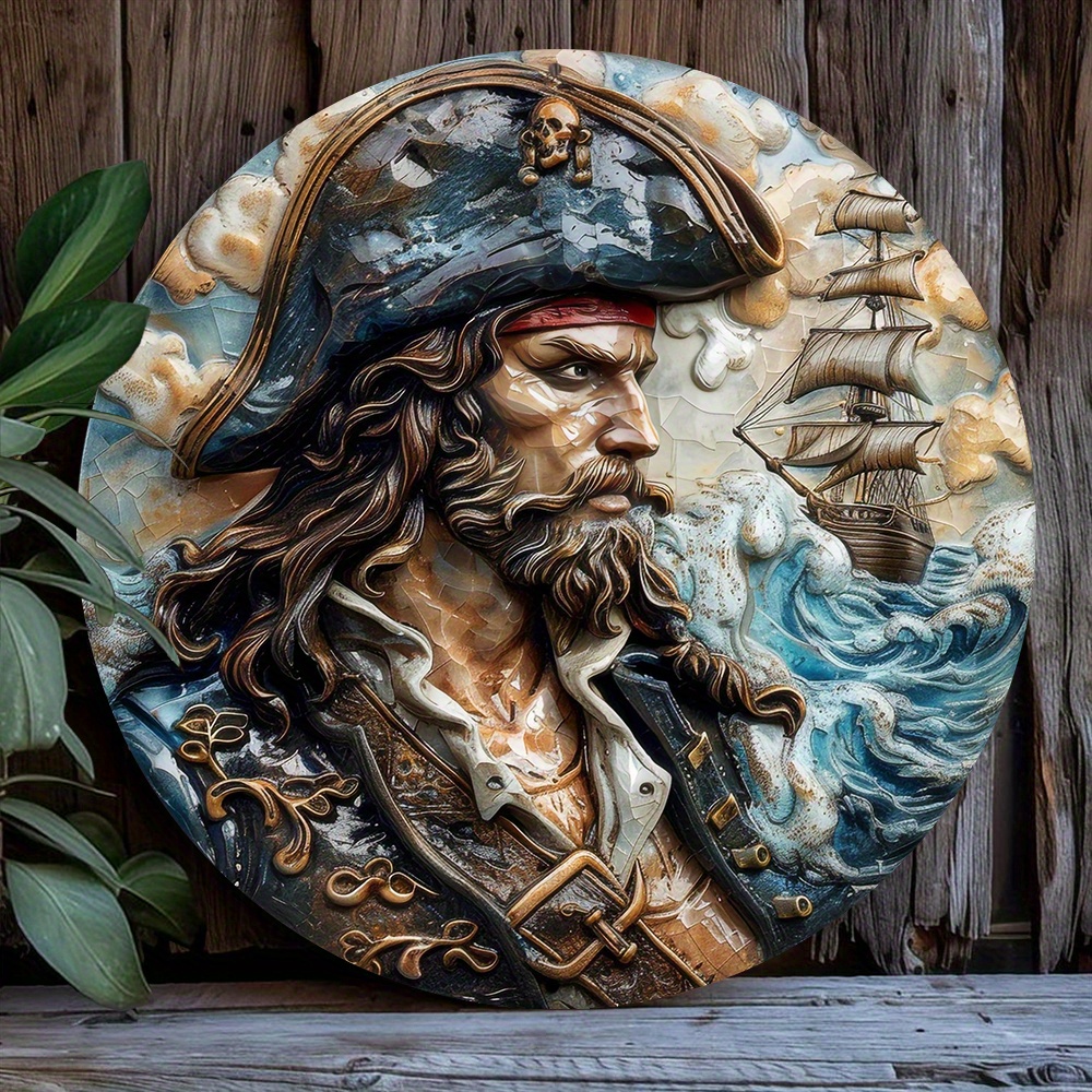 

1pc 8x8 Inch Spring 2d Effects Aluminum Metal Sign Apartment Decor Father's Day Gifts Pirate Captain Theme Decoration B457