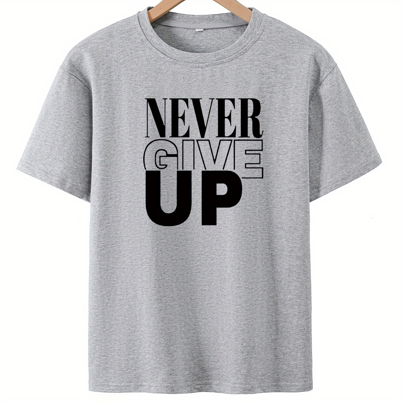 

Never Give Up Print, Teen Boys Creative T-shirt, Comfy Crew Neck Casual Tee Top, Trendy Summer Top