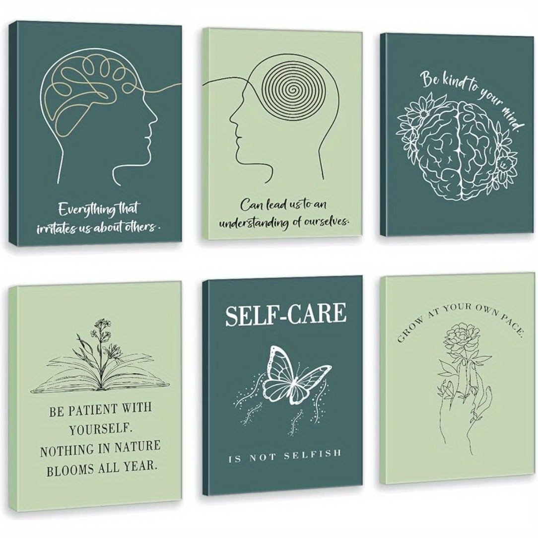 

6pcs Frameless Color Green Therapist Therapy Office Posters, Mental Health Awareness Items, Classroom Inspirational Posters, School Counselor Office Must Haves, Decor Therapy