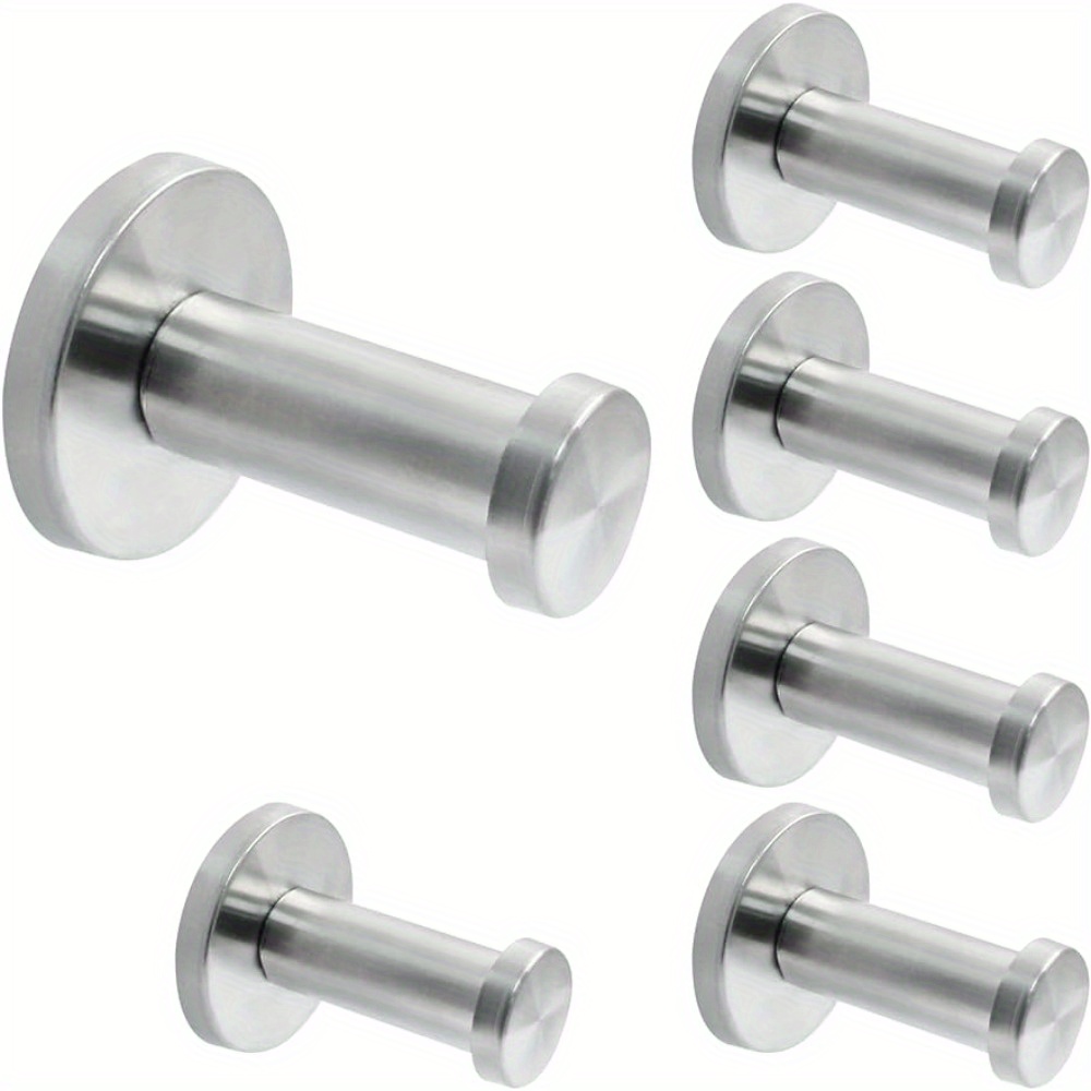 Image of 6 Pack Bathroom Towel Hooks - Sturdy Wall Mounted Robe Hook For Heavy Duty Clothes Hanger In Brushed Stainless Steel - Round Coat Hooks For Bathroom Bedroom Kitchen (2 Inch)