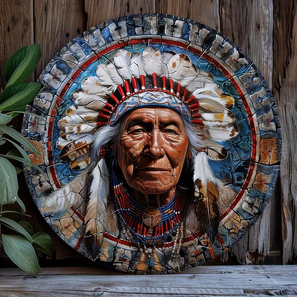 

1pc 8x8 Inch Spring 2d Effects Aluminum Metal Sign Apartment Decor Mother's Father's Day Gifts Native American Tribal Elder Theme Decoration B487