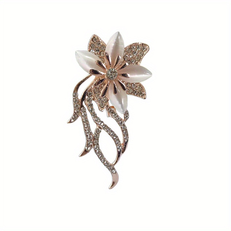 TEMU 1pc Of A Stylish Brooch Shaped Like An Orchid, With Rhinestones, Ideal For Accessorizing Scarves, Jackets, And Dresses