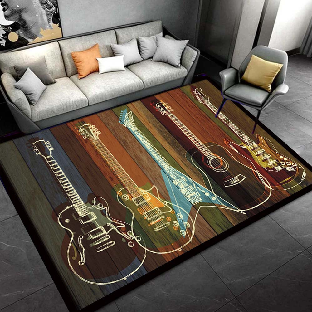 

Vintage Guitar Design Soft Flannel Area Rug - 3d Pattern, Plush Crystal Velvet Floor Mat For Living Room, Bedroom, And Office Decor - Machine Washable, Large Size Options Available