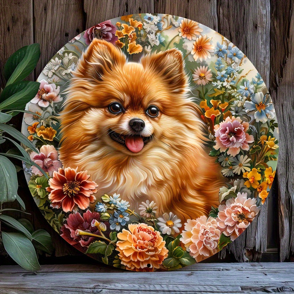 

1pc 8x8 Inch Spring 2d Effects Aluminum Metal Sign Living Room Decor Girls Mother's Day Gifts Pomeranian Theme Decoration