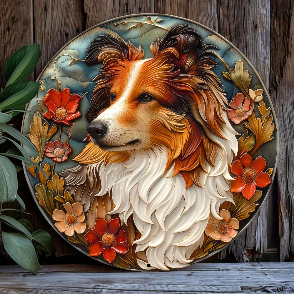 

1pc 8x8 Inch Spring 2d Effects Aluminum Metal Sign Living Room Decor Girls Thanksgiving Gifts Shetland Sheepdog Theme Decoration