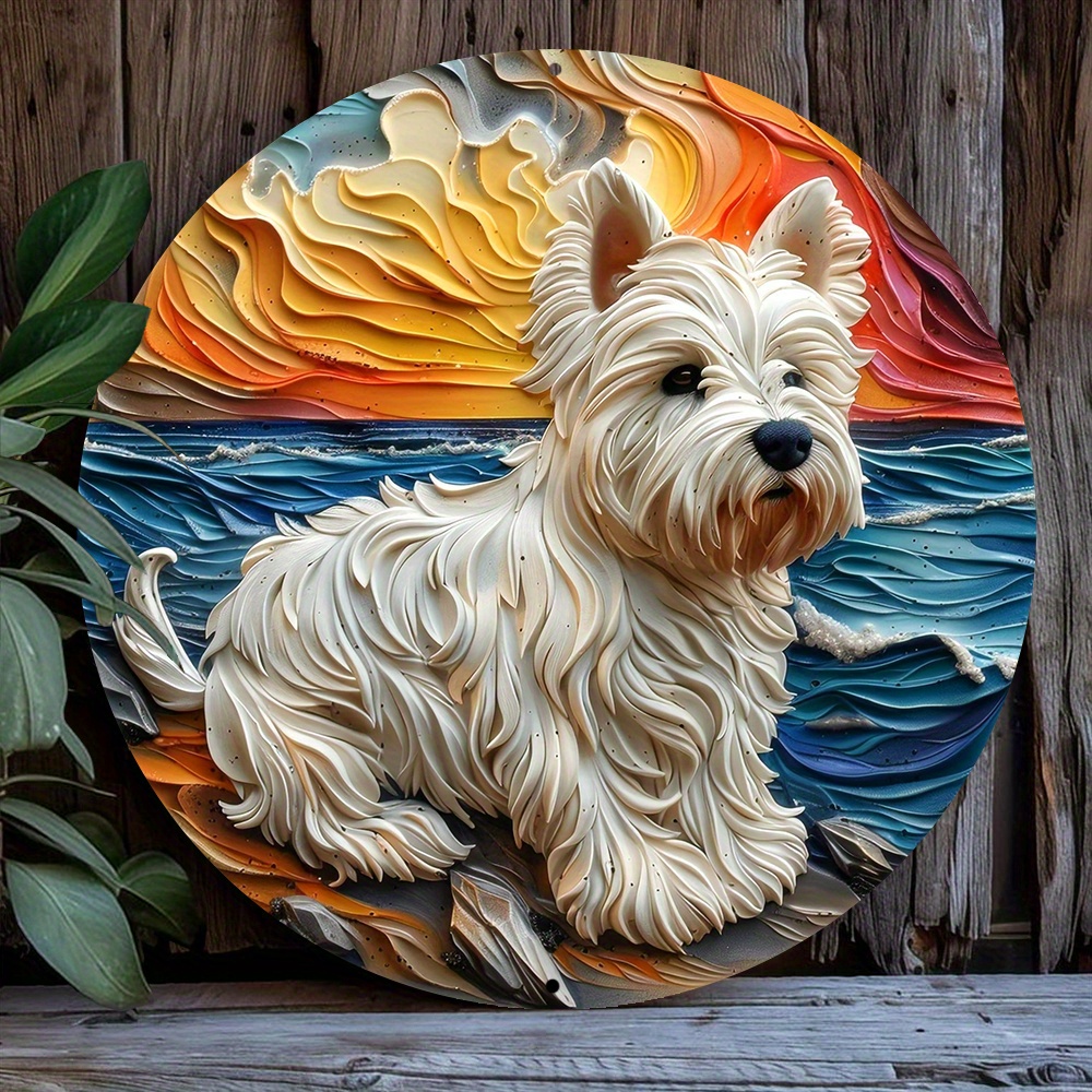 

1pc 8x8 Inch Spring 2d Effects Aluminum Metal Sign Living Room Decor Men Mother's Day Decorations West Highland White Terrier Theme Decoration