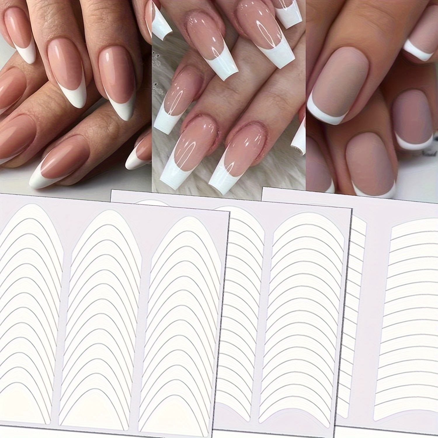 

730pcs Embroidered French Manicure Stickers, Fantasy Themed, Self-adhesive Nail Art, Stripe Guides