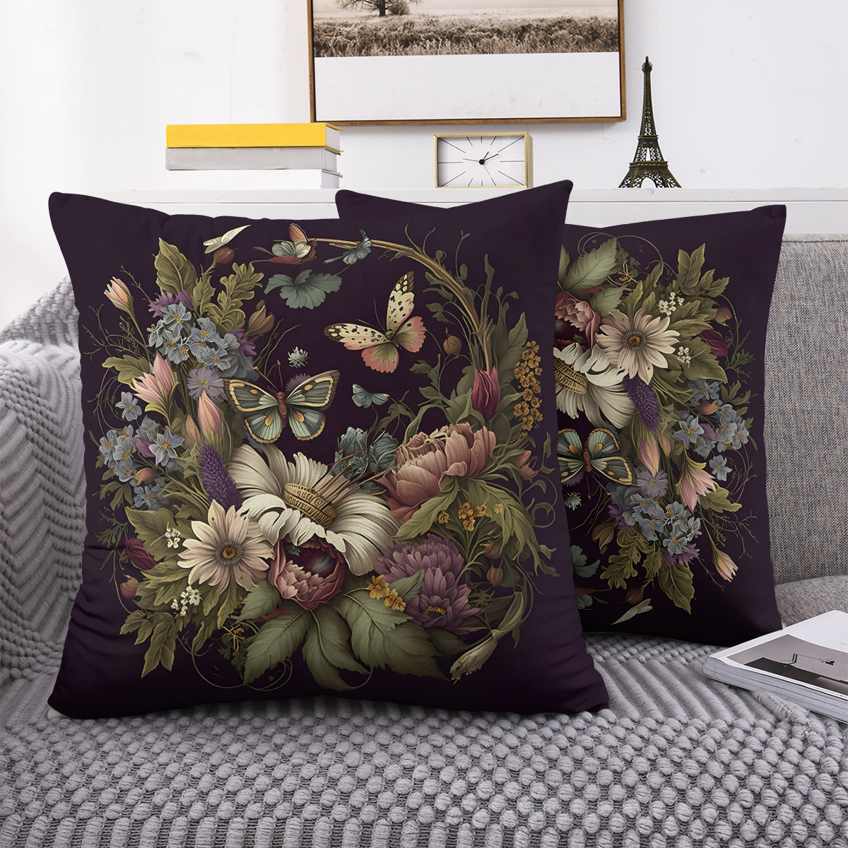 

2pcs Set Vintage Floral Pillow Covers - , Dual-sided Print, Zip Closure, Machine Washable - Sofa, Living Room, Bedroom Decor - 18x18 Inches (pillow Not Included)