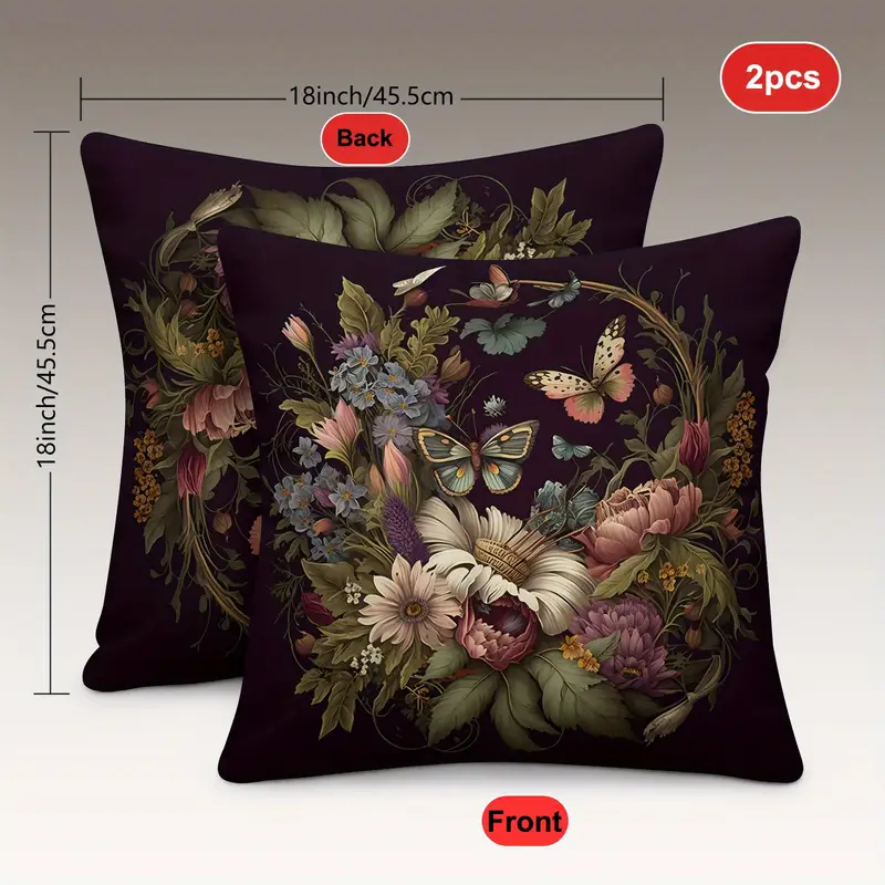 2pcs retro floral pillow covers double sided 18x18 inch soft plush decorative pillowcases with zipper closure vibrant botanical print for sofa living room bedroom car decor no insert included vintage pillow covers bedroom accessories machine washable fabric Product details 1