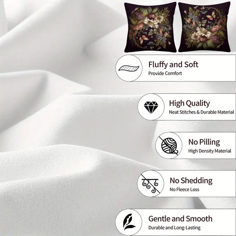 2pcs retro floral pillow covers double sided 18x18 inch soft plush decorative pillowcases with zipper closure vibrant botanical print for sofa living room bedroom car decor no insert included vintage pillow covers bedroom accessories machine washable fabric Product details 3
