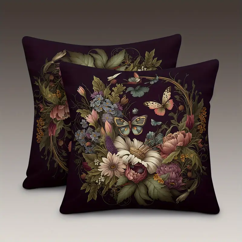 2pcs retro floral pillow covers double sided 18x18 inch soft plush decorative pillowcases with zipper closure vibrant botanical print for sofa living room bedroom car decor no insert included vintage pillow covers bedroom accessories machine washable fabric Product details 5