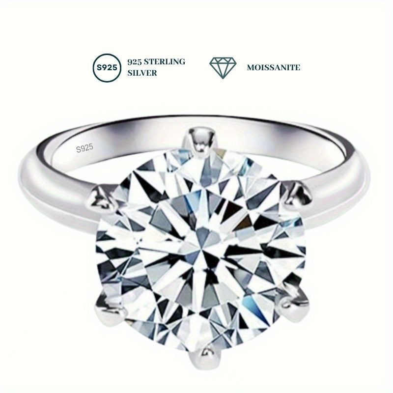 

925 Sterling Silver Moissanite Engagement Ring, 1pc Classic 6-prong Solitaire Design, 1/2/3/5ct Sparkling Moissanite Vintage Bohemian Style For Banquets, Parties, & Special Occasions, Anniversary Gift