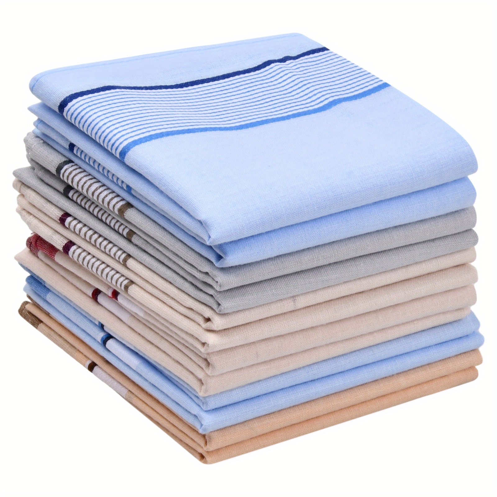 

12pcs Men's Cotton Handkerchiefs Set, Reusable Pocket Squares With Plaid Pattern