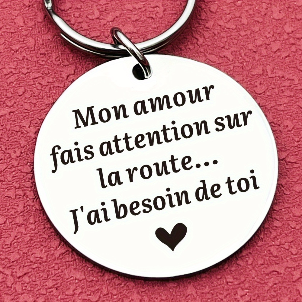 

Romantic French Phrase Simple Style Keychain, Drive Safe " Mon Amour " Engraved Disc Keychain With Heart Detail, Love Reminder Gifts For Boyfriend, Girlfriend, Husband, Wife - Valentine's Day Present
